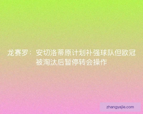 龙赛罗：安切洛蒂原计划补强球队但欧冠被淘汰后暂停转会操作